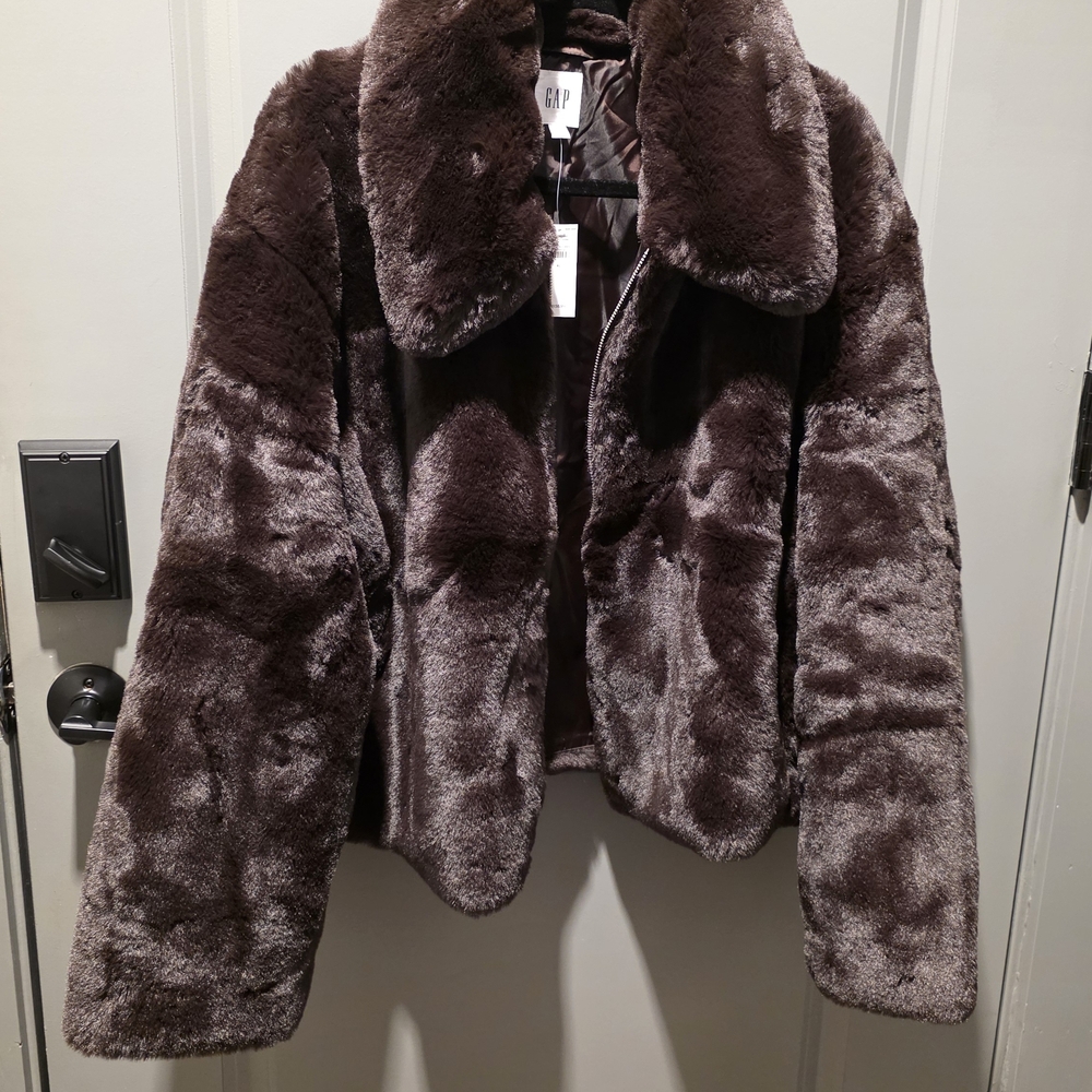 GAP Dark Brown Faux Fur Jacket - Picture 5 of 12